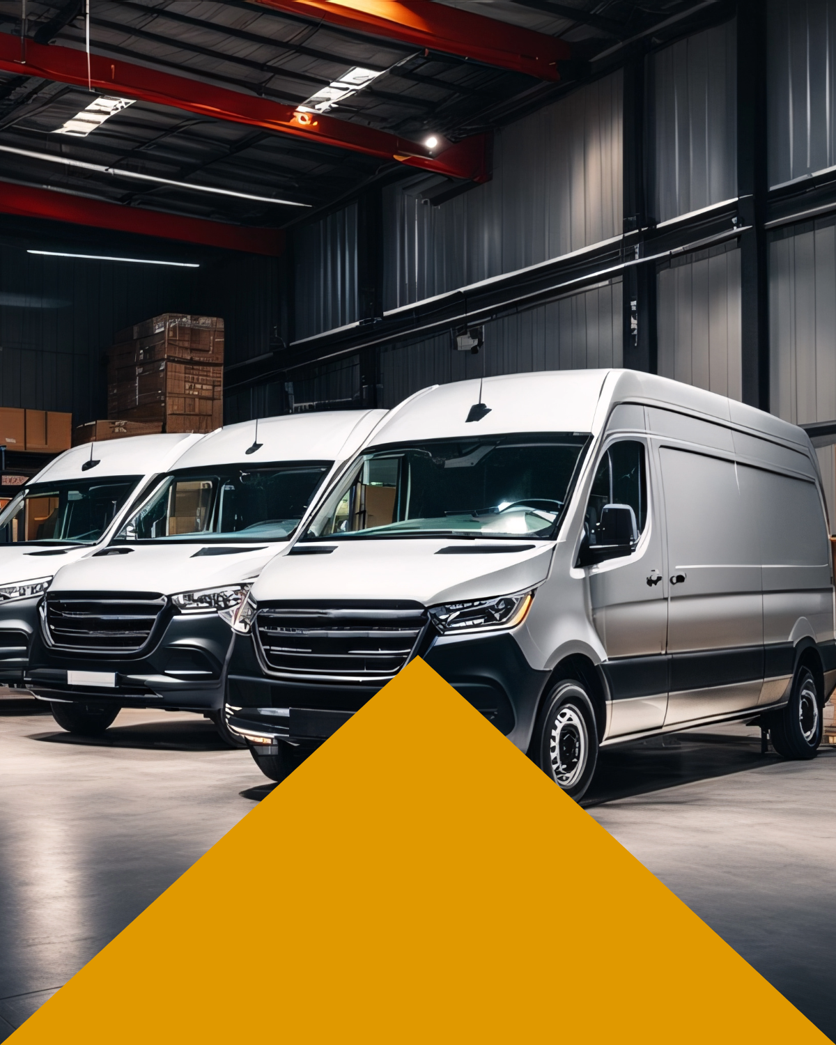 vans all lined up in a warehouse