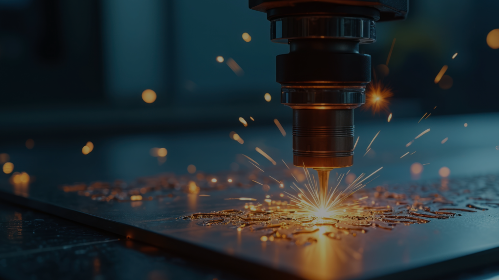 CNC machine drilling metal with sparks